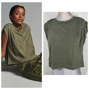 Anthropologie Pilcro Pleated Shoulder Top tee Size Extra Small XS Olive Green